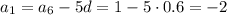 a_1=a_6-5d=1-5\cdot0.6=-2