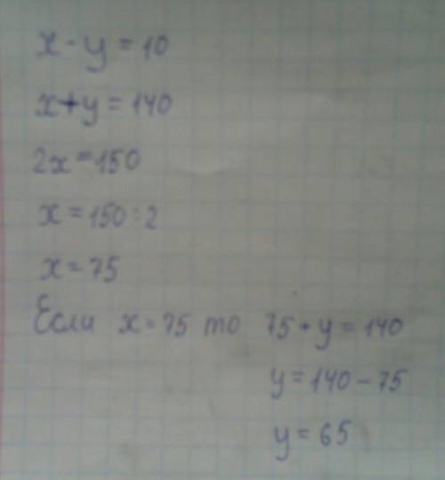 Решить x-y=10 x+y=140 объясните как решить.