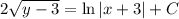 2 \sqrt{y-3}=\ln|x+3|+C