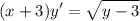 \displaystyle (x+3)y'= \sqrt{y-3}