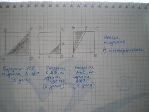 Лисе алисе выяснить, какая фигура не может получиться, если от квадрата отрезать треугольник. а. тре
