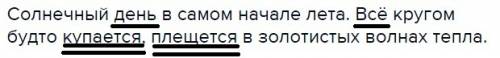 Найти главные члены предложения. 5 . солнечный день в самом начале лета. всё кругом будто купается,