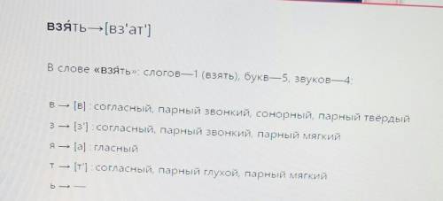 Разложить слово взять на звуко буквенный анализ.