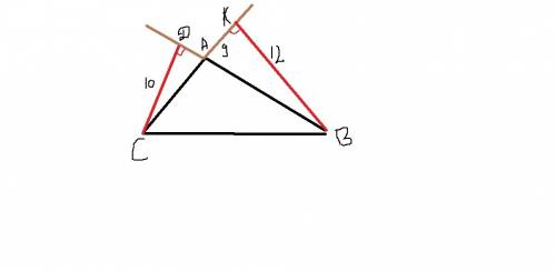 Втреугольнике abc угол a тупой, bk и cd - высоты, bk = 12 см, ak = 9 см, cd = 10 см. найдите площадь
