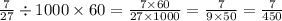 \frac{7}{27} \div 1000 \times 60 = \frac{7 \times 60}{27 \times 1000} = \frac{7}{9 \times 50} = \frac{7}{450}