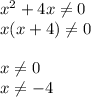 x^2+4x \neq 0 \\x(x+4) \neq 0 \\ \\ x \neq 0 \\ x \neq -4