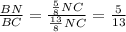 \frac{BN}{BC}= \frac{ \frac{5}{8}NC }{ \frac{13}{8} NC }= \frac{5}{13}