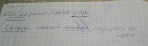 Было ранее летнее утро. сосны стеной стояли недалёко от берега. разобрать по по членам предложение