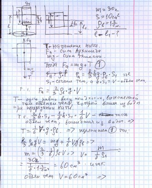 Вцилиндрическом сосуде с водой находится частично погруженные в воду тело привязанное натянутой нить