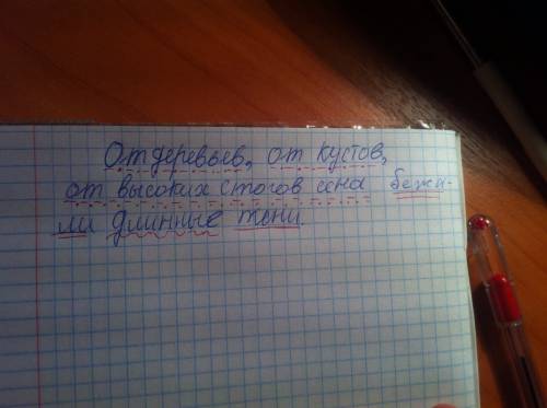 От деревьев , от кустов , от высоких стогов сена побежали длинные тени. пунктационный разбор предлож