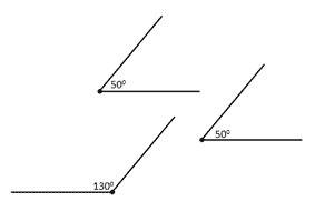 Постройки угол а 50°, угол в 150° , угол с 170°