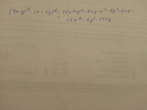 (4x-y)^2-(x+3y)^2 преобразуйте в многочлен стандартного вида выражения