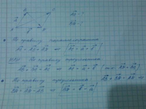 Впараллелограмме abcd ab=a, ad=b выразите векторы ac и bd через векторы a и b