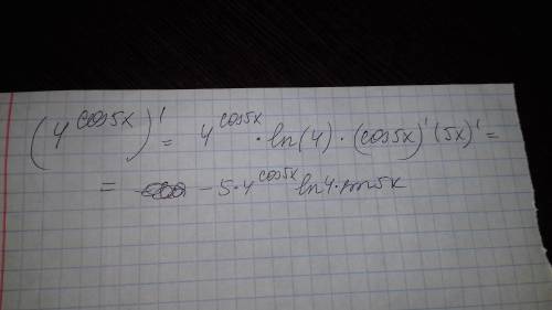 Решить производную функции y=4^cos5x