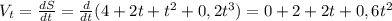 V_t = \frac{dS}{dt} = \frac{d}{dt} (4+2t+t^2+0,2t^3) = 0 + 2 +2t + 0,6t^2