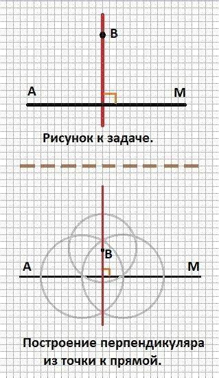 Пож: проведите прямую ам. отметьте точку в вне прямой ам. проведите через точку в прямую, которая об