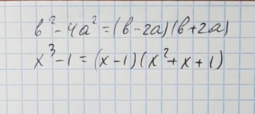 Разложите на множетели 1). в²-4а² 2). x³-1