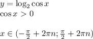 y = \log_2 \cos x\\&#10;\cos x \ \textgreater \ 0\\\\&#10;x \in (-\frac{\pi}{2}+2\pi n ; \frac{\pi}{2}+2\pi n)