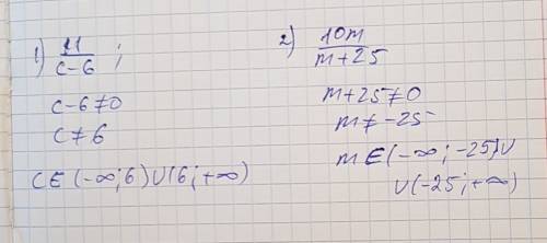 При каких значениях букв данная дробь имеет смысл 11 деленое с-6; 10m деленое (m)+25
