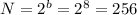 N = 2^b = 2^8 = 256