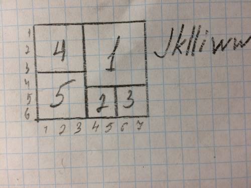 Разрежьте прямоугольник 6×7 по сторонам клеточек на пять квадратов (необязательно равных).