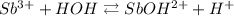 Sb^{3+} + HOH \rightleftarrows SbOH^{2+} + H^{+}