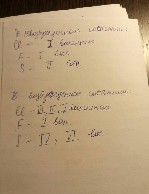 Сколько валентных состояний возможно для атомов кислорода и серы / фтора и хлора?