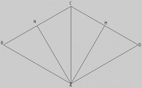 Уромбі abcd з вершин тупого кута а проведено висоти ам і аn до сторін dc і bc відповідно.знайдіть пе