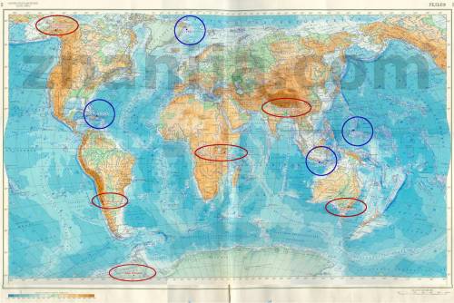 На каждом материке нанесите самые высокие вершины, в океанах- самые глубокие впадины и подпишите их
