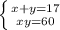 \left \{ {{x+y=17} \atop {xy=60}} \right.