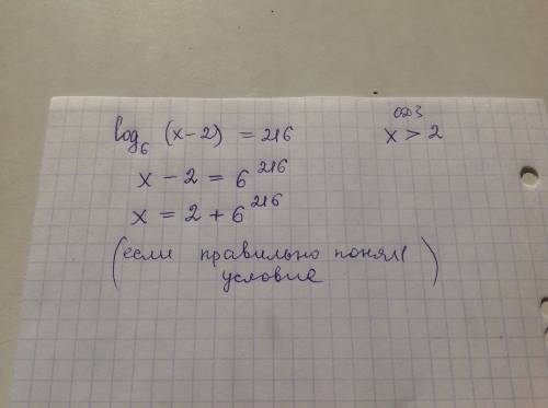 Log в шестой степени с низу (x-2)=216