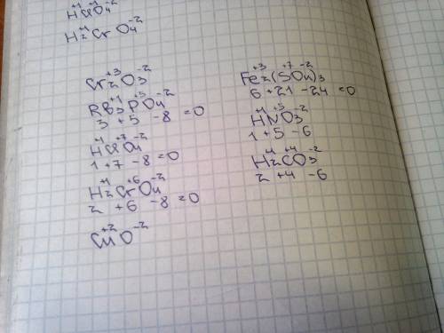 Определите степень окисления элементов cr2o3 rb3po4 hcio4 h2cro4 cuo fe2(so4)3 hno3 h2co3