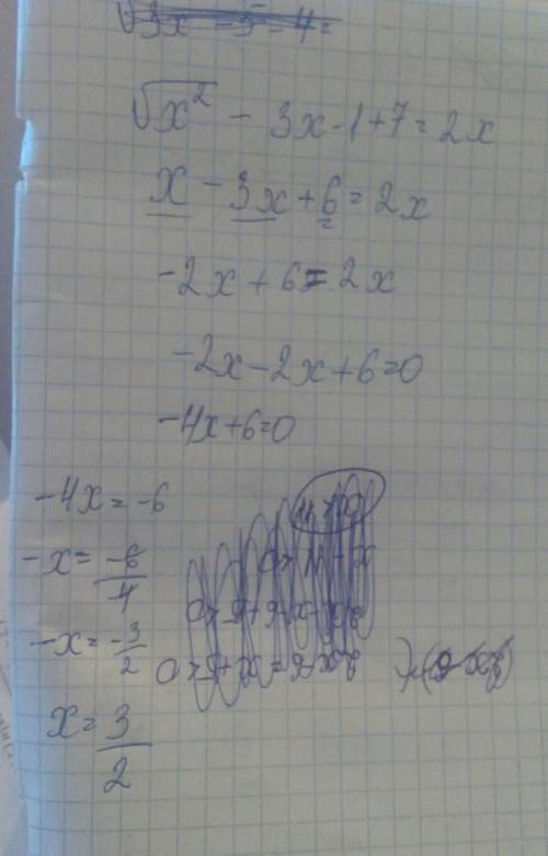 Решить уравнения √3х-5 -4=5 √х²-3х-1 +7=2х