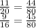 \frac{11}{20} = \frac{44}{80} \\ \frac{9}{16} = \frac{45}{80}