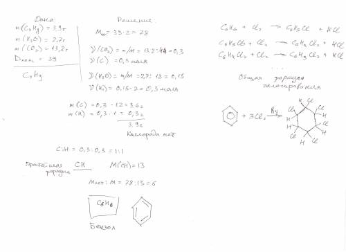 При сжигании 3.9 г углеводорода получили 13.2 г оксида углерода(iv) и 2.7 г воды. известно,что плотн
