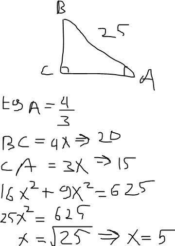 10 классдано: треуг. авс , угол с 90°, ав 25, tg a 4/3 найти ас​