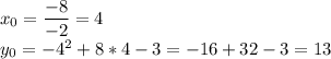 x_0= \dfrac{-8}{-2}=4 \\ y_0=-4^2+8*4-3=-16+32-3=13