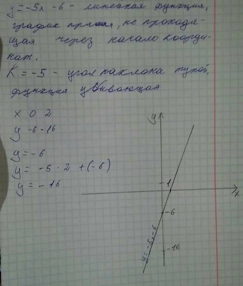 Построение графики функций y = - 5 x - 6