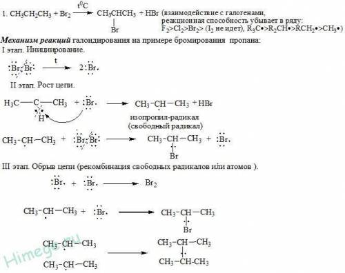 Механизм бромирования пропана (все стадии)