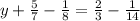 y+ \frac{5}{7} - \frac{1}{8} = \frac{2}{3} - \frac{1}{14}