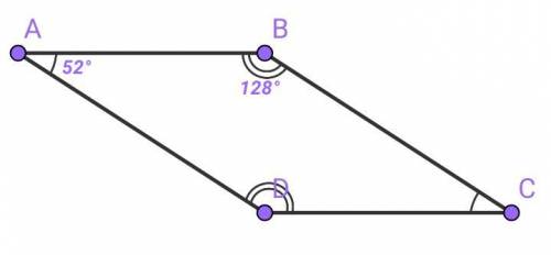 Найти углы параллелограмма если один из его углов равен 52градуса