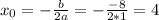 x_0 = - \frac{b}{2a} = - \frac{-8}{2*1} = 4