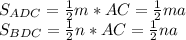 S_{ADC}=&#10;\frac{1}{2} m *AC=\frac{1}{2} m a \\ S_{BDC}= \frac{1}{2}n *AC=\frac{1}{2} n&#10;a