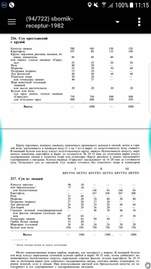 Рассчитать количество сырья на 60 порций крестьянского супа