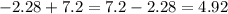 - 2.28 + 7.2 = 7.2 - 2.28 = 4.92