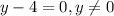 y - 4 = 0, y \neq 0