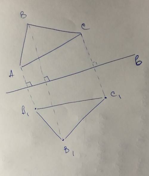 Построить треугольник a1 b1 c1 симметричный относительно треугольнику abc относительно прямой b