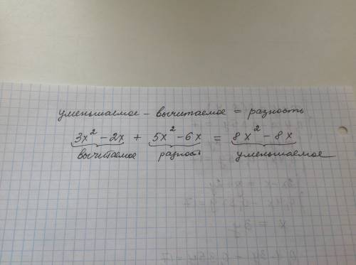 3. найдите уменьшаемое, если вычитаемое равно 3х в квадрате-2х, а разность двух двучленов равна 5х в