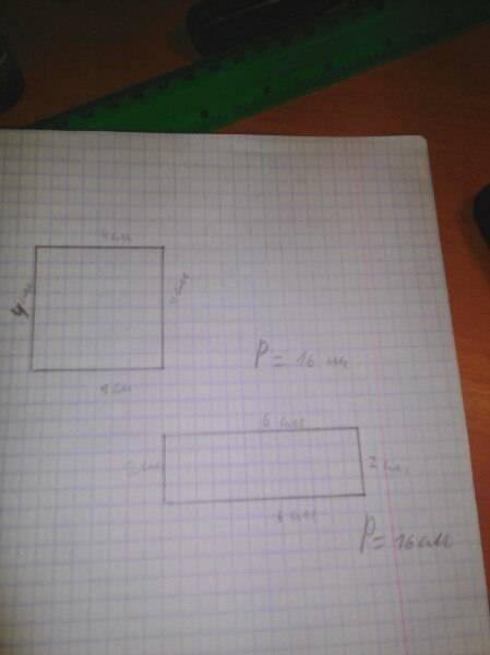 Начертить прямоугольник который имеет такой же периметр ,как квадрат со стороной 4см.обозначить длин