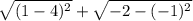 \sqrt{(1-4)^{2}}+ \sqrt{-2-(-1)^{2} }